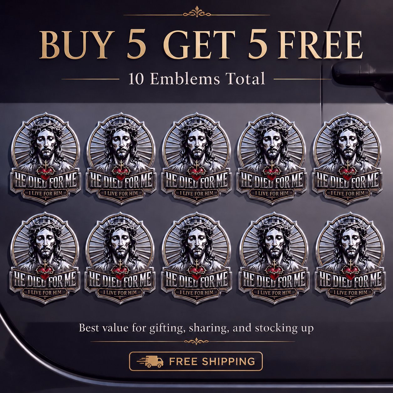 ❤️He Died For Me 3D Metal Emblem ✝️ | Waterproof • No Fade • No Rust • Adhesive & Magnetic (2-in-1) 🧲