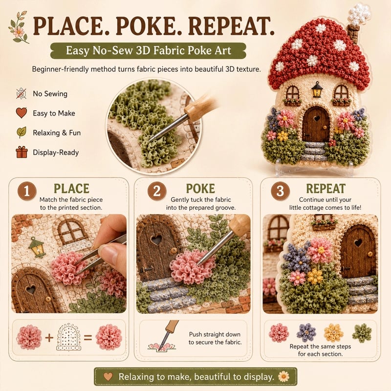 🔥Hot Sale 48% OFF - ✨Whimsical Village 3D Fabric Poke Art Kit