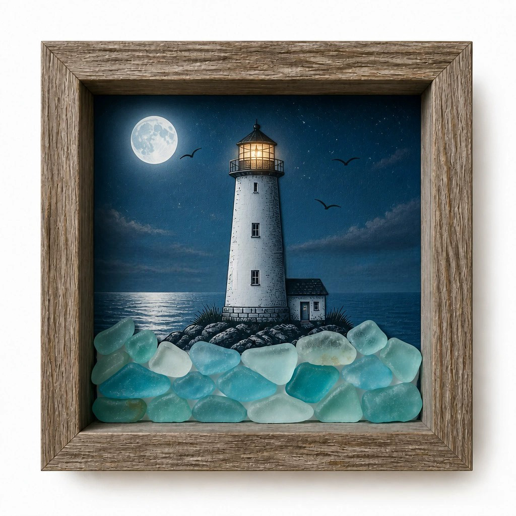 🎁Last Day 50% OFF -🔥💝Coastal Lighthouse Sea Glass Shadow Box Night Light