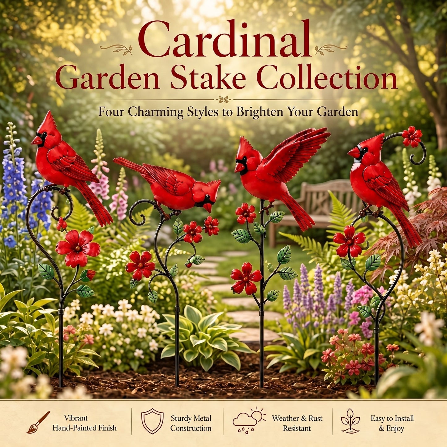🐦 Red Cardinal Garden Stake Decoration