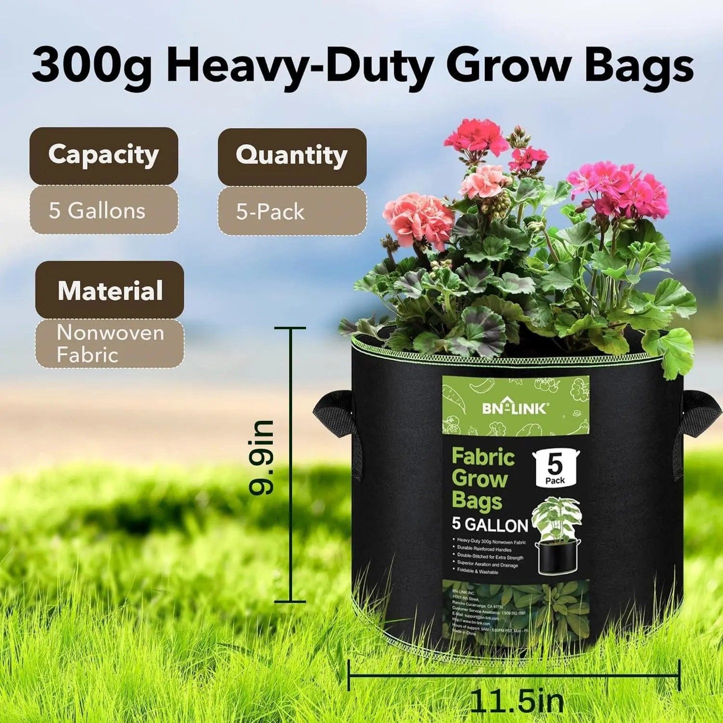 BN-LINK 5-Pack 10 Gallon Grow Bags