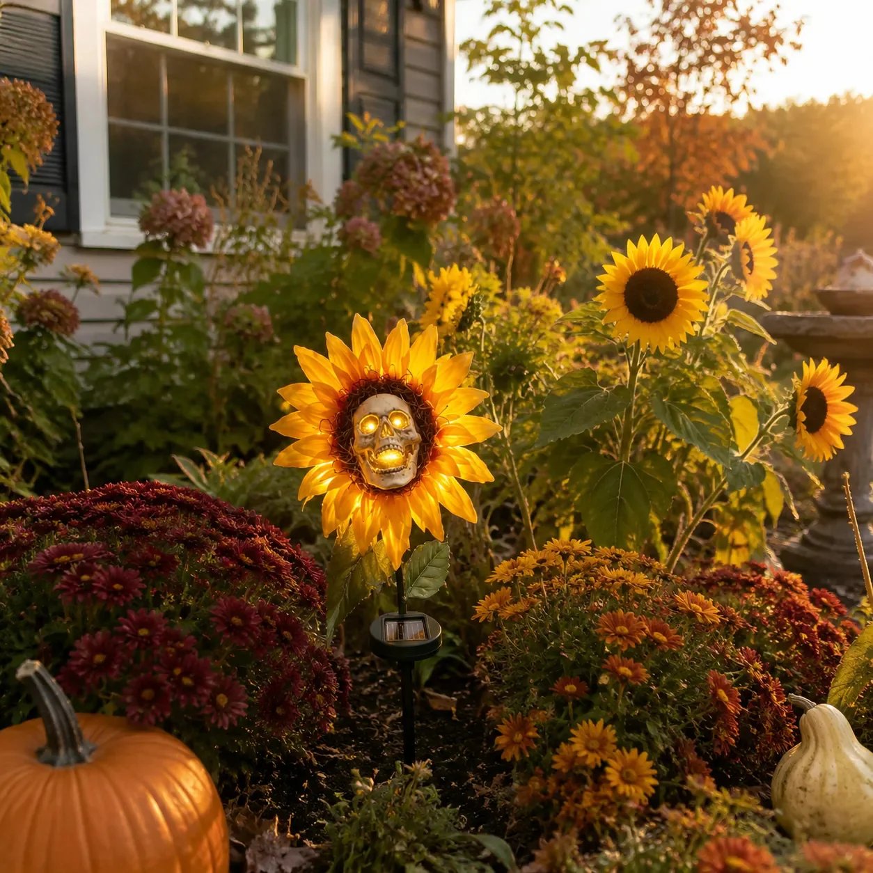 🌻 Solar Sunflower Skull Stake Light - Illuminate Your Halloween with Spooky Charm!