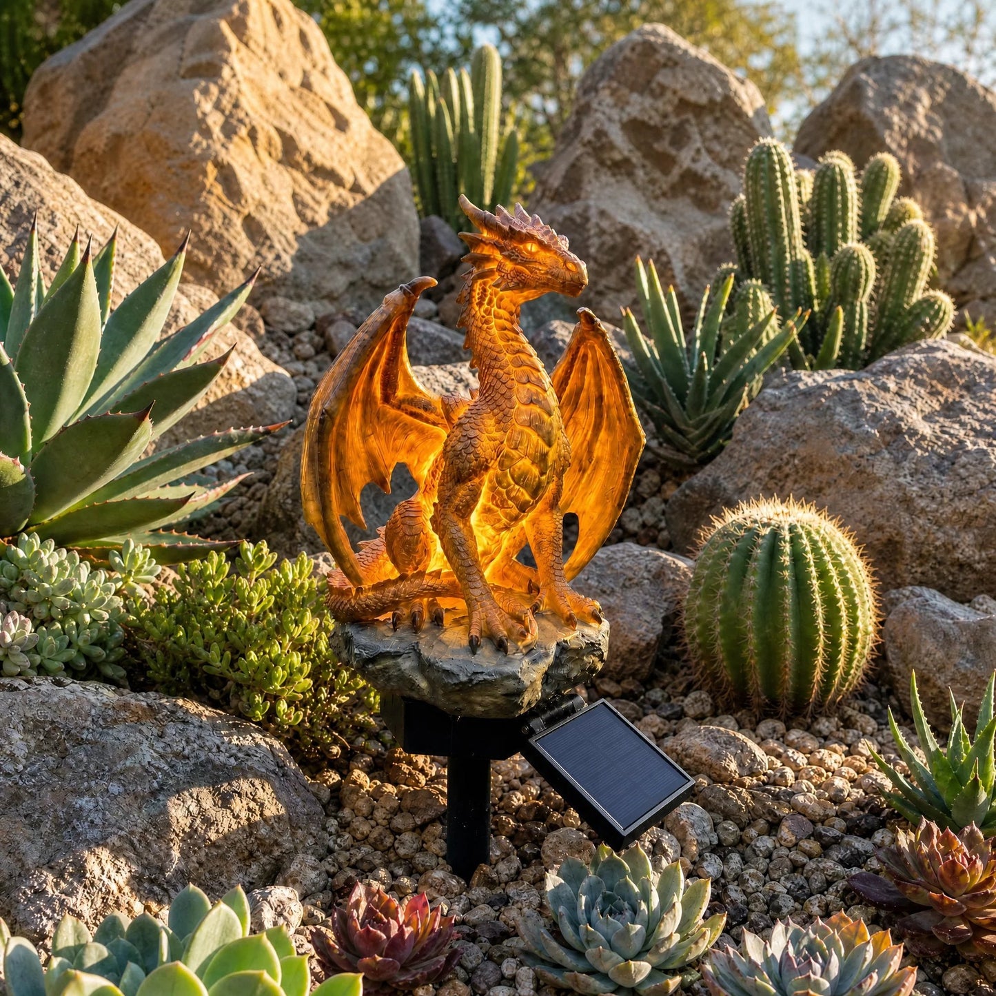 Solar Dragon Garden Statue Light – Golden Ember Fantasy Outdoor Decor