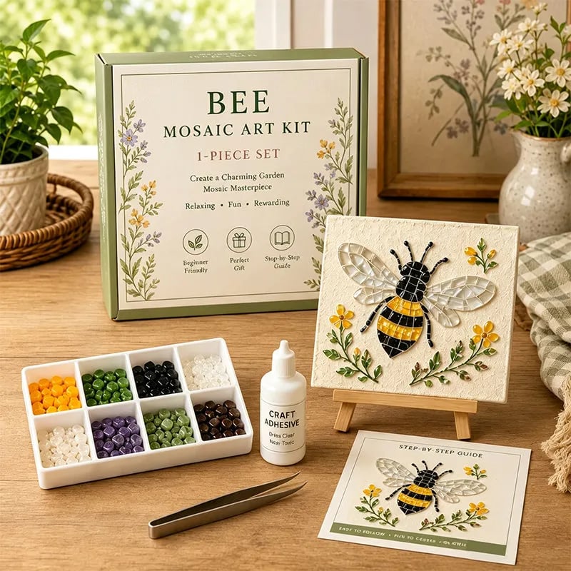 🌿 Watering Can Mosaic Art Kit | Beginner-Friendly Floral DIY Craft with Vibrant Mosaic Beads & Sturdy Display Base ✨