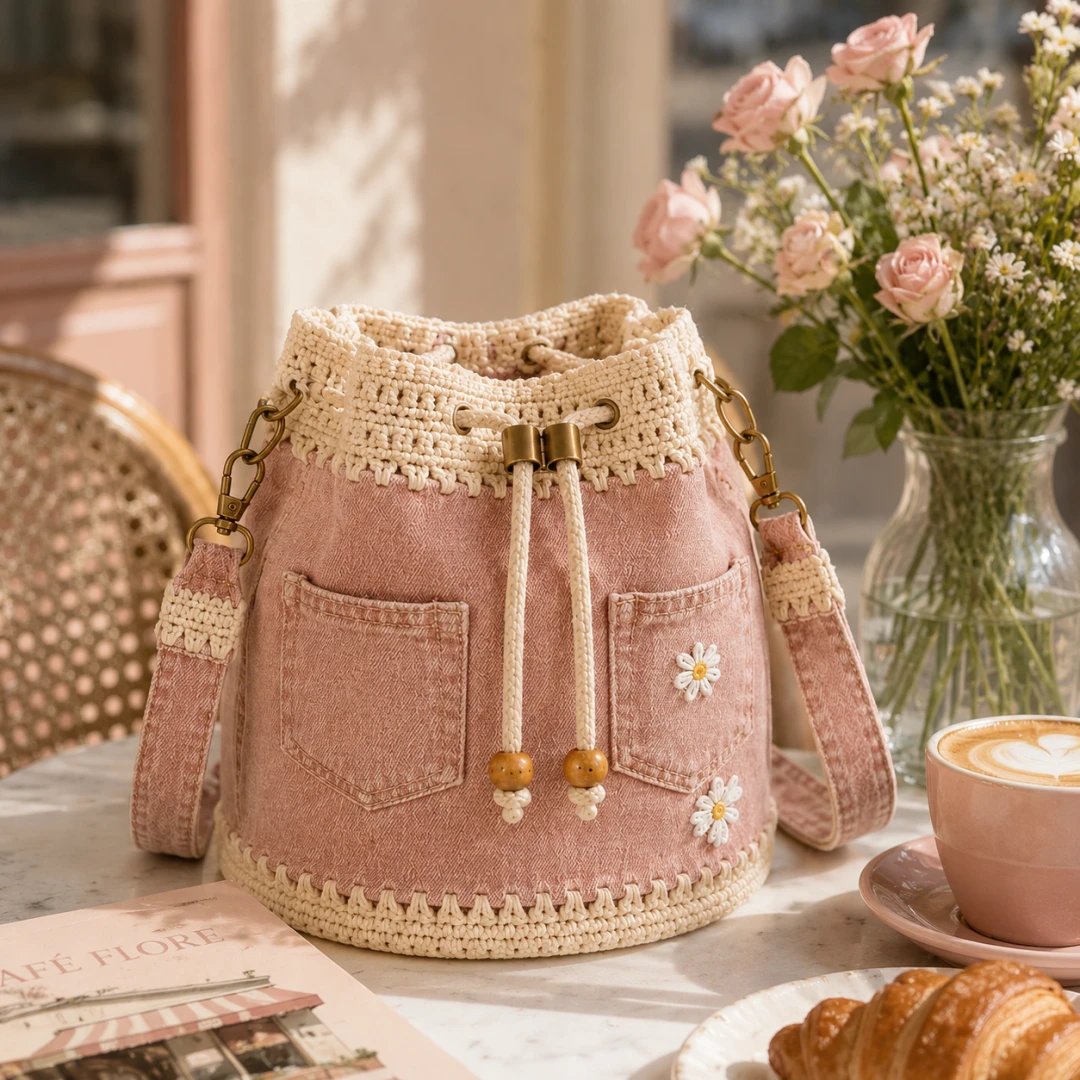 🔥HOT SALE 50% OFF✨👜Denim Crochet Bucket Bag