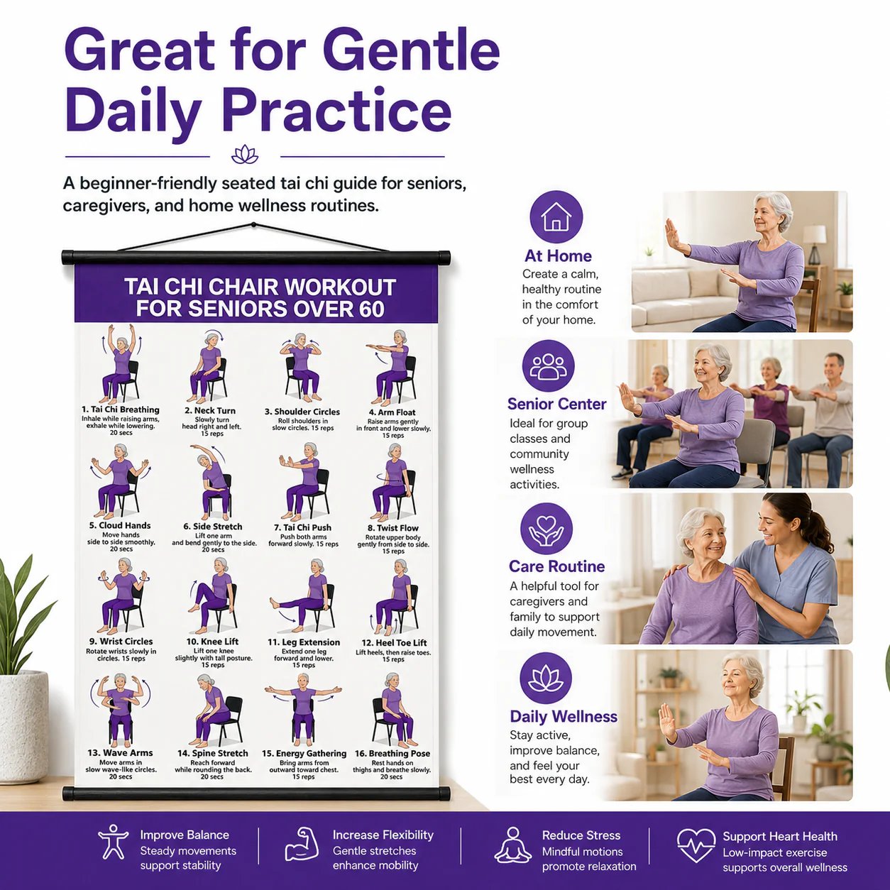 ⭐Tai Chi Chair Workout Chart for Seniors (16 x 24 inches)