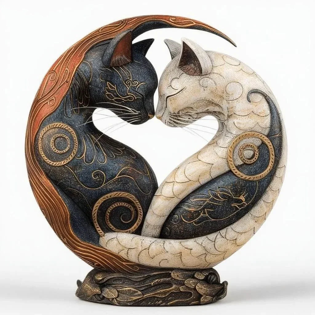 Black and White Cat Yin Yang Art Desk Decorš
