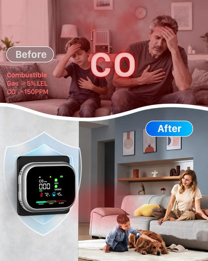🚨 Smart 6-in-1 Gas Detector – CO Smoke & Gas Leak Alarm With LCD Display