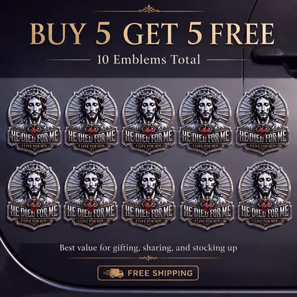 ❤️He Died For Me 3D Metal Emblem ✝️ | Waterproof • No Fade • No Rust • Adhesive & Magnetic (2-in-1) 🧲