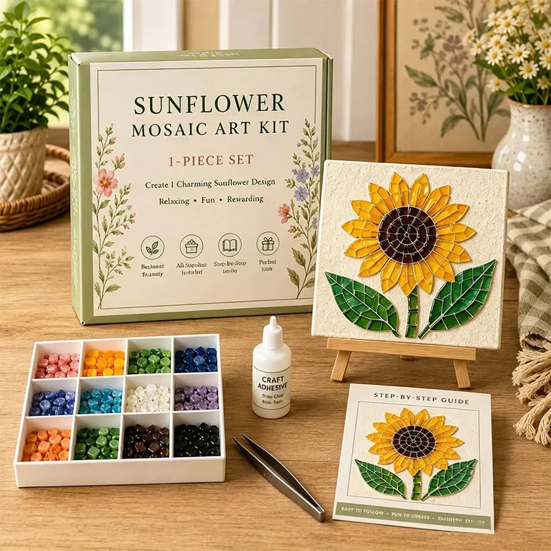 🌿 Watering Can Mosaic Art Kit | Beginner-Friendly Floral DIY Craft with Vibrant Mosaic Beads & Sturdy Display Base ✨