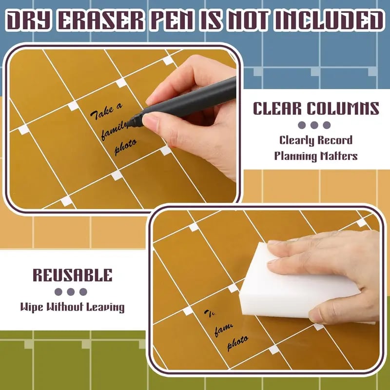 🏫📅Back to School Large Wall Calendar - Dry Erase Undated Weekly 12 Monthly Planner