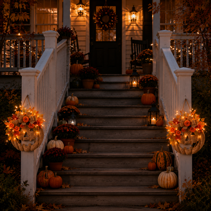 🎃✨ Lighted Burlap Pumpkin Wreath🍂