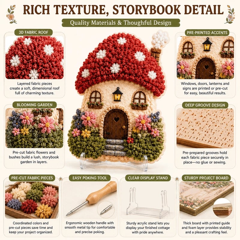 🔥Hot Sale 48% OFF - ✨Whimsical Village 3D Fabric Poke Art Kit