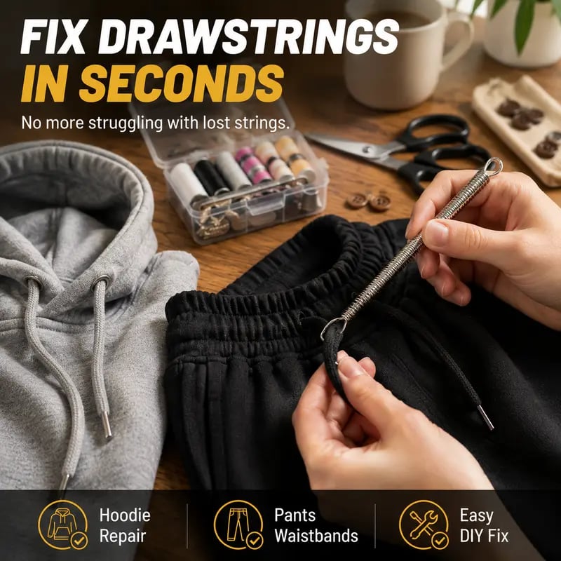🔥49% OFF 2Pcs Flexible Drawstring Threading Tool 🧵 Bendable Metal Spring Threader for Hoodies Pants Shoelaces