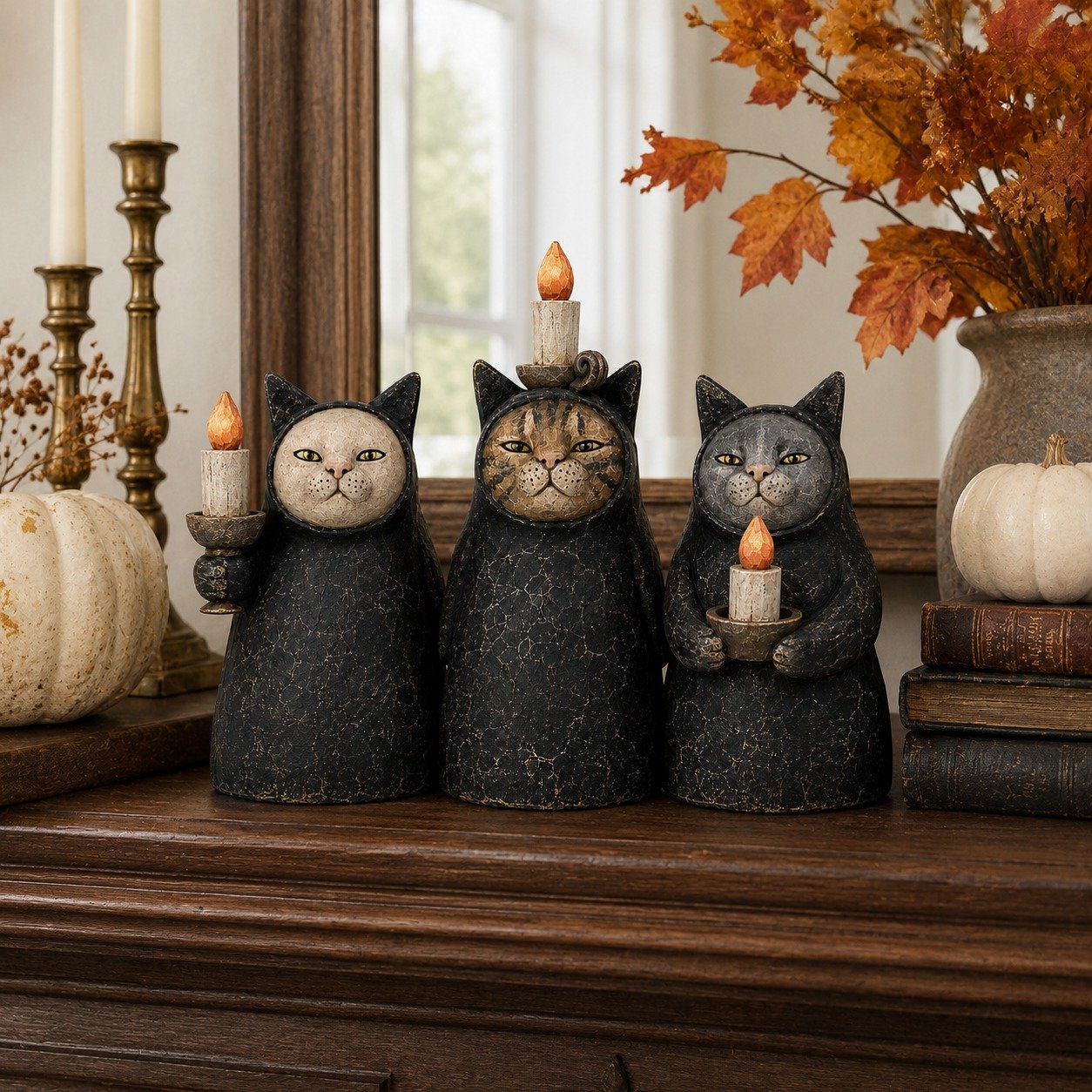 Mysterious Hooded Cat Candlelight Figurine