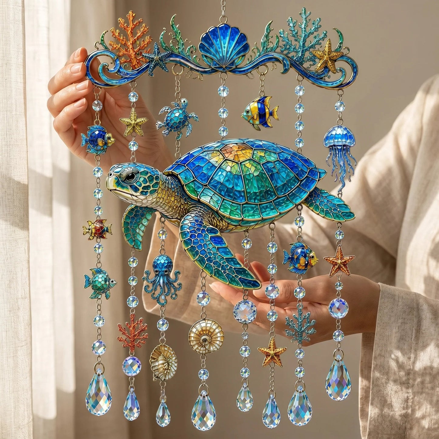 🐋 Ocean-Themed Crystal Wind Chime – Bring the Ocean Glow to Your Garden