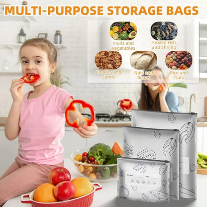 2026 New Resealable Vacuum Zipper Pouches for Food, Stand Up Foil Sealable Bags with Label and Zip Lock for Vegetable Fruit Meat