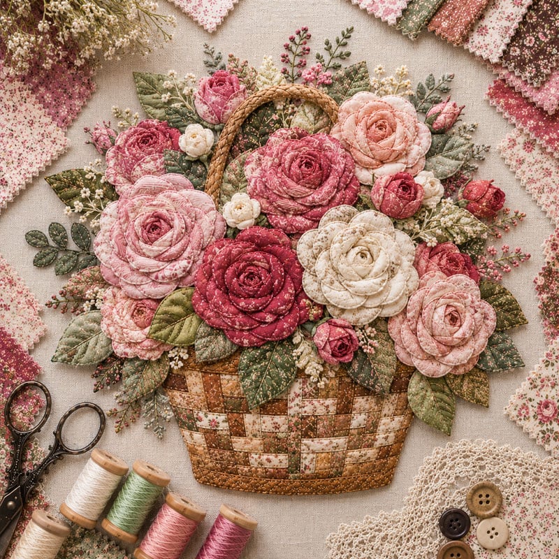 🔥HOT SALE 50% OFF - 🌸Floral Basket Patchwork DIY Kit | 3D Layered Fabric Flower Art Craft for Home Decor & Gifts