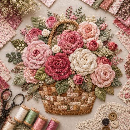 🔥HOT SALE 50% OFF - 🌸Floral Basket Patchwork DIY Kit | 3D Layered Fabric Flower Art Craft for Home Decor & Gifts