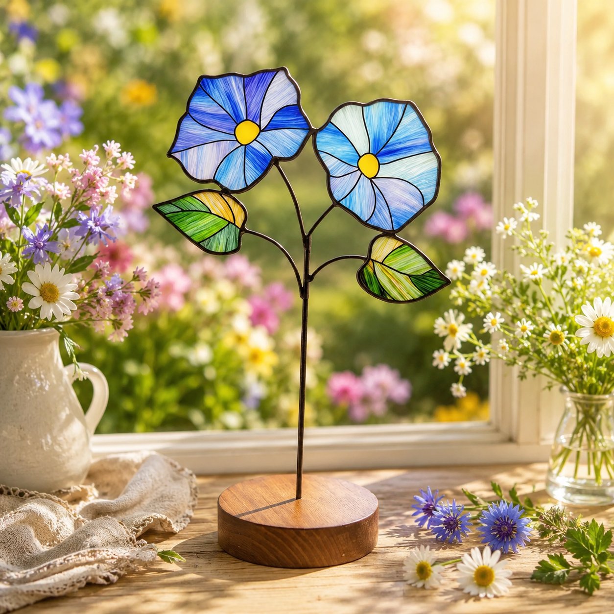 🌸Handmade Stained Glass Flower Freestanding Window Decor