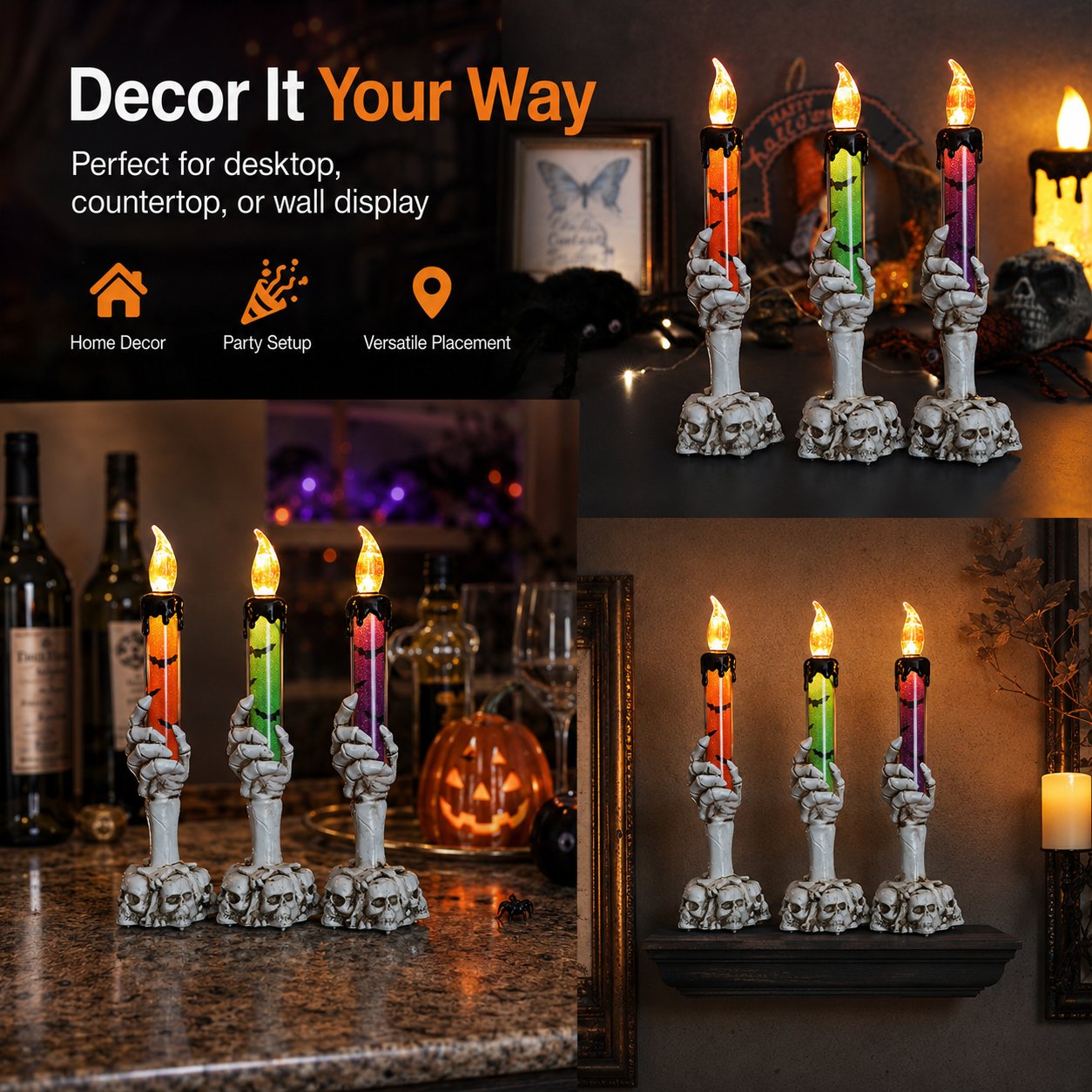 🎃 HOT SALE 50% OFF - Halloween Skeleton Skull Hand LED Glitter Candle Light Set🔥🔥🔥