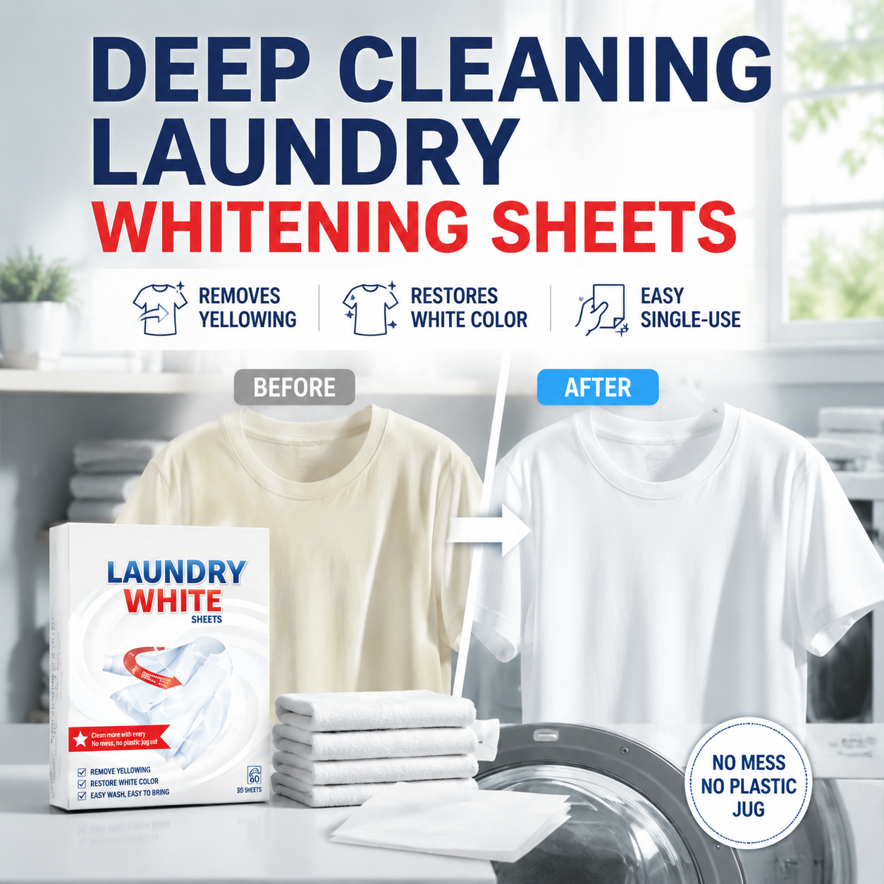 🔥💥 Deep Cleaning Laundry Whitening Sheets ✨🧺 Powerful Stain Remover Brightening Fabric Laundry Cleaning Sheets