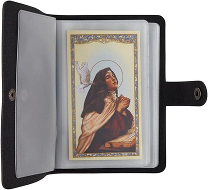 ✝️🎁Catholic Genuine Leather Holy Card Holder – Pocket Prayer Card Organizer with Snap Closure