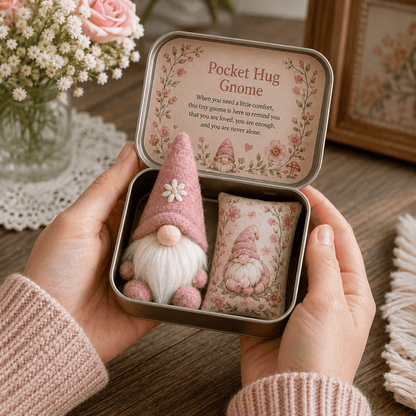 🔥 HOT SALE 49% OFF – 💌 Pocket Hug Gnome Comfort Gift Tin | Mini Plush Keepsake with Heartfelt Message, Matching Cushion & Protective Metal Case 🧸✨