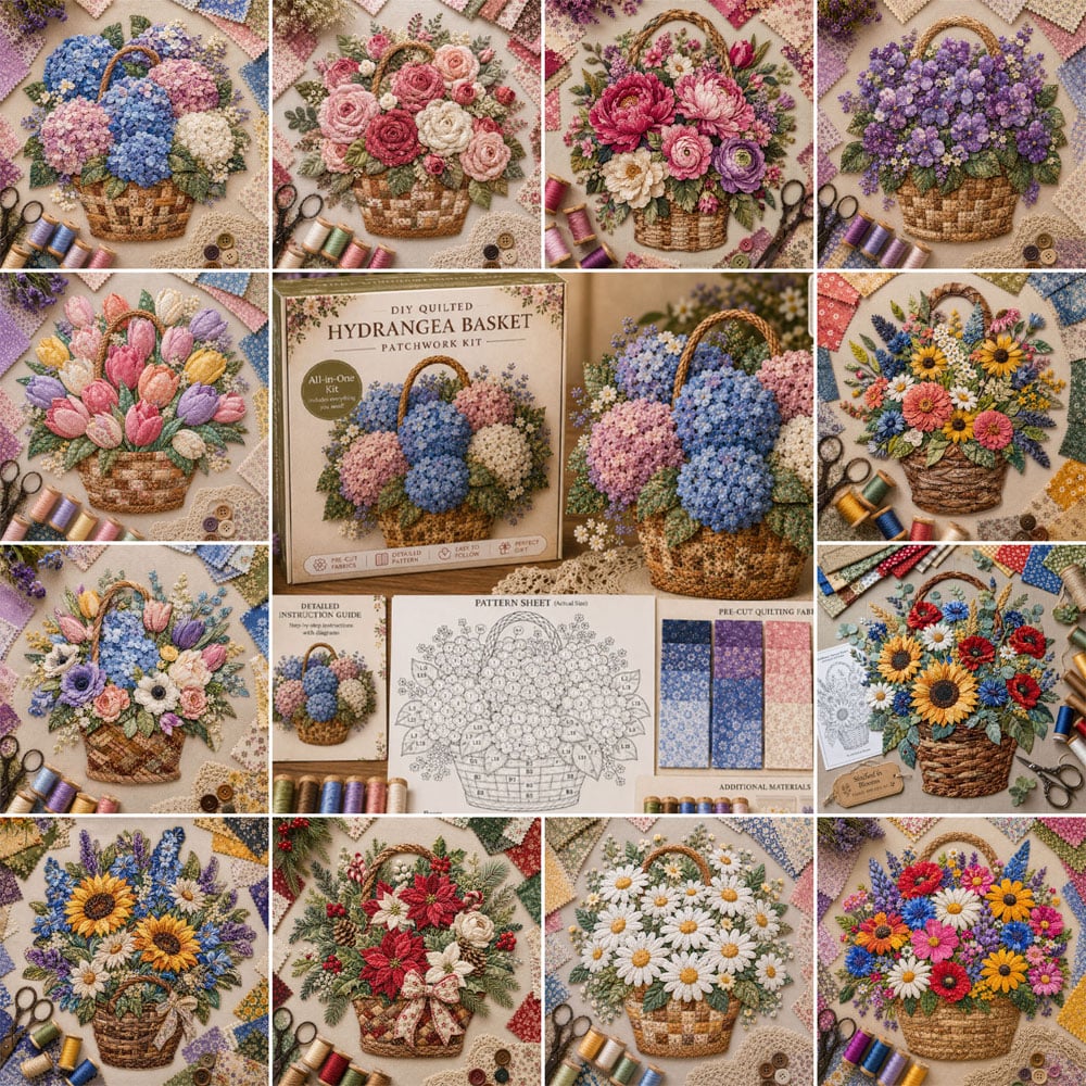 🔥HOT SALE 50% OFF - 🌸Floral Basket Patchwork DIY Kit | 3D Layered Fabric Flower Art Craft for Home Decor & Gifts