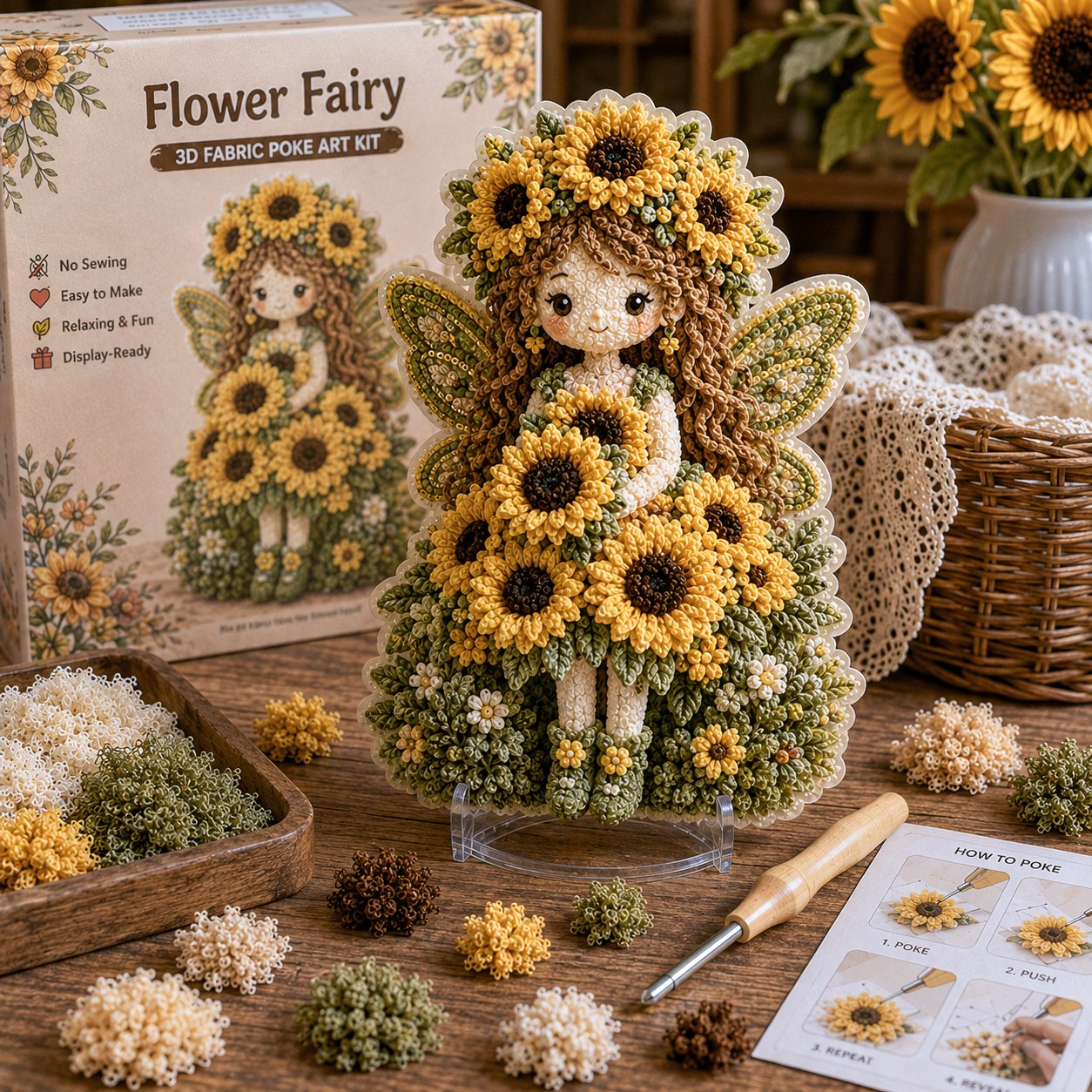 🔥HOT SALE 49% OFF – 🌸🧚‍♀️ Flower Fairy 3D Fabric Poke Art Kit | No-Sew Fluffy Fabric Craft with Raised Floral Texture & Display-Ready Fairy Decor ✨