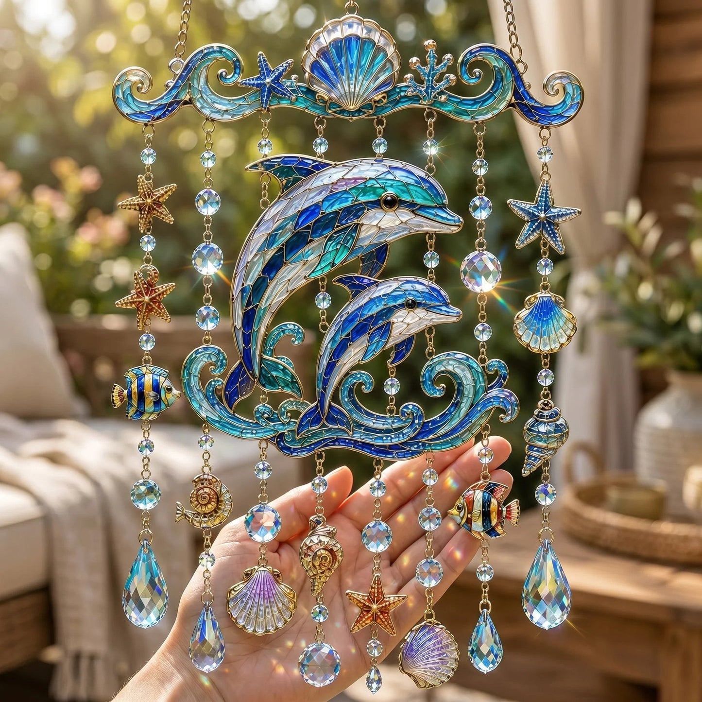🐋 Ocean-Themed Crystal Wind Chime – Bring the Ocean Glow to Your Garden