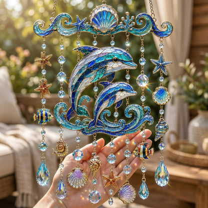 🐋 Ocean-Themed Crystal Wind Chime – Bring the Ocean Glow to Your Garden