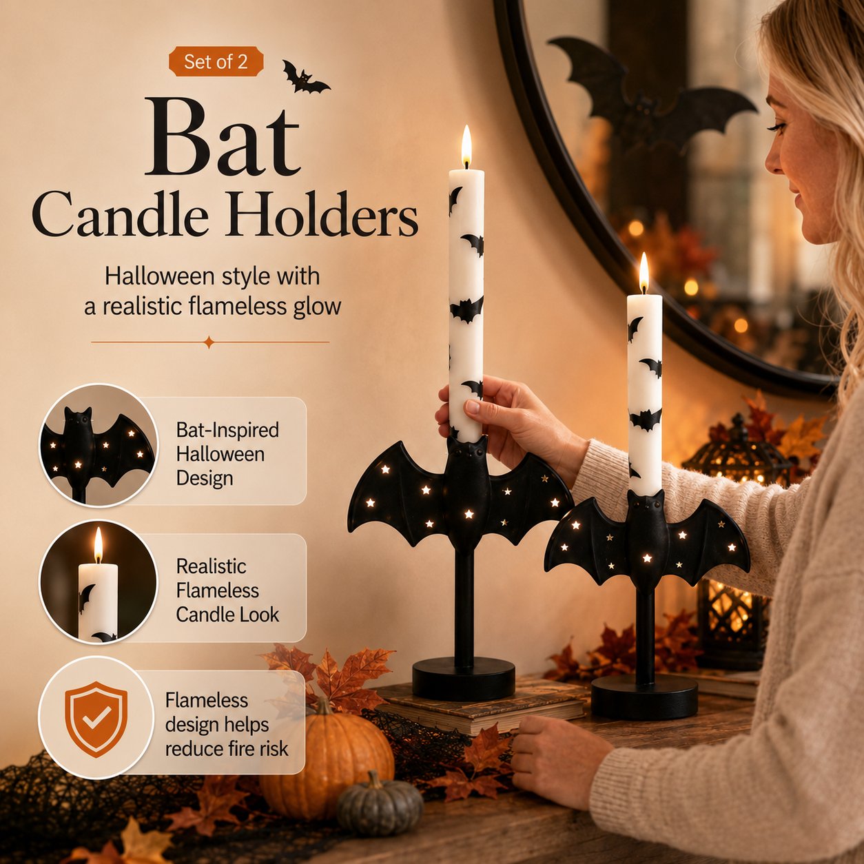 🎃🦇 Flameless Bat Candle Holders for a Safer Halloween Glow