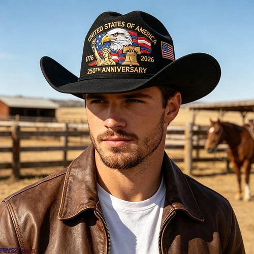 🔥LAST DAY 60% OFF - 🤠🇺🇸 250th Anniversary Patriotic Felt Cowboy Hat | American Flag Design for 4th of July, Memorial Day & Parades🦅💙