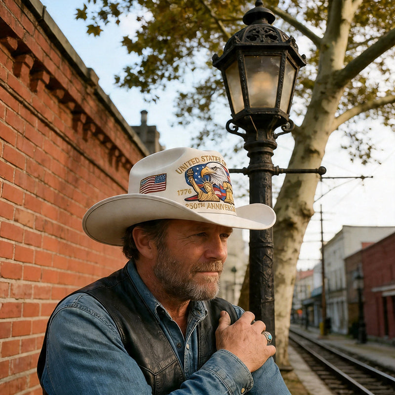 🔥LAST DAY 60% OFF - 🤠🇺🇸 250th Anniversary Patriotic Felt Cowboy Hat | American Flag Design for 4th of July, Memorial Day & Parades🦅💙