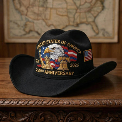 🔥LAST DAY 60% OFF - 🤠🇺🇸 250th Anniversary Patriotic Felt Cowboy Hat | American Flag Design for 4th of July, Memorial Day & Parades🦅💙