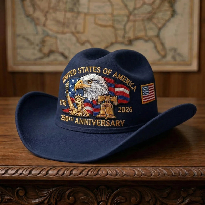 🔥LAST DAY 60% OFF - 🤠🇺🇸 250th Anniversary Patriotic Felt Cowboy Hat | American Flag Design for 4th of July, Memorial Day & Parades🦅💙