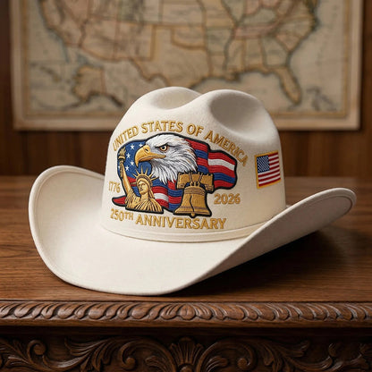 🔥LAST DAY 60% OFF - 🤠🇺🇸 250th Anniversary Patriotic Felt Cowboy Hat | American Flag Design for 4th of July, Memorial Day & Parades🦅💙