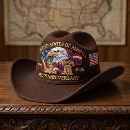 🔥LAST DAY 60% OFF - 🤠🇺🇸 250th Anniversary Patriotic Felt Cowboy Hat | American Flag Design for 4th of July, Memorial Day & Parades🦅💙