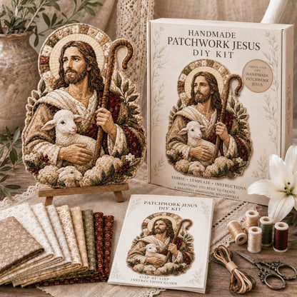 ✝️🧵 Premium Handmade Patchwork Jesus DIY Kit | High-Quality Layered Fabric with Stitched Details DIY Handmade Devotional Decor 🕊️✨