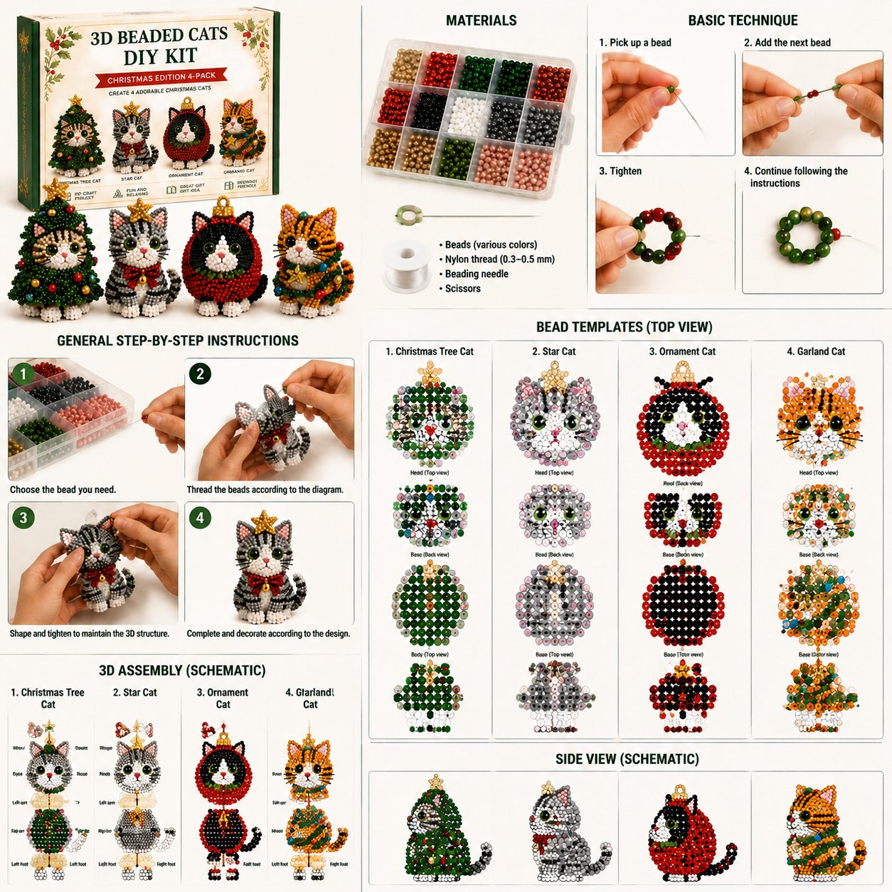 🔥🎁Create Your Own 3D Beaded Christmas Cats | Beginner-Friendly DIY Kit🎁