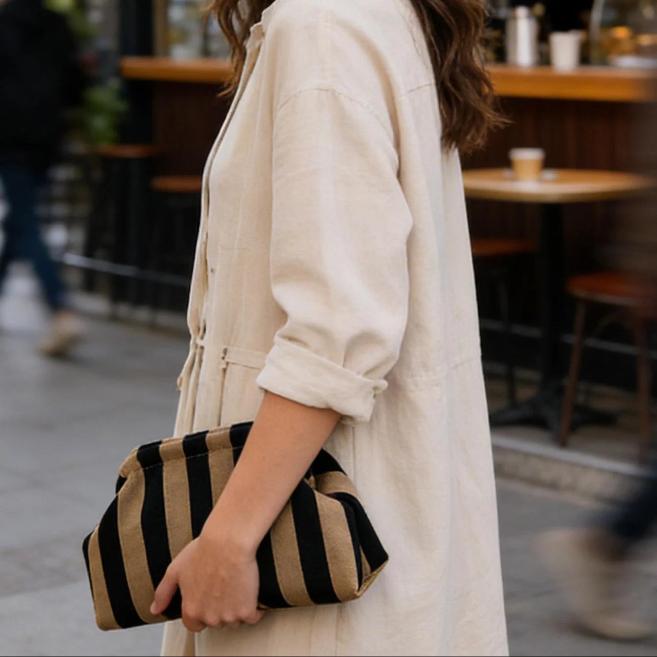 Women's Striped &amp; Diamond Dot Cloud Handbag – Lightweight Clip-Top Crossbody Bag for Everyday Style 👜