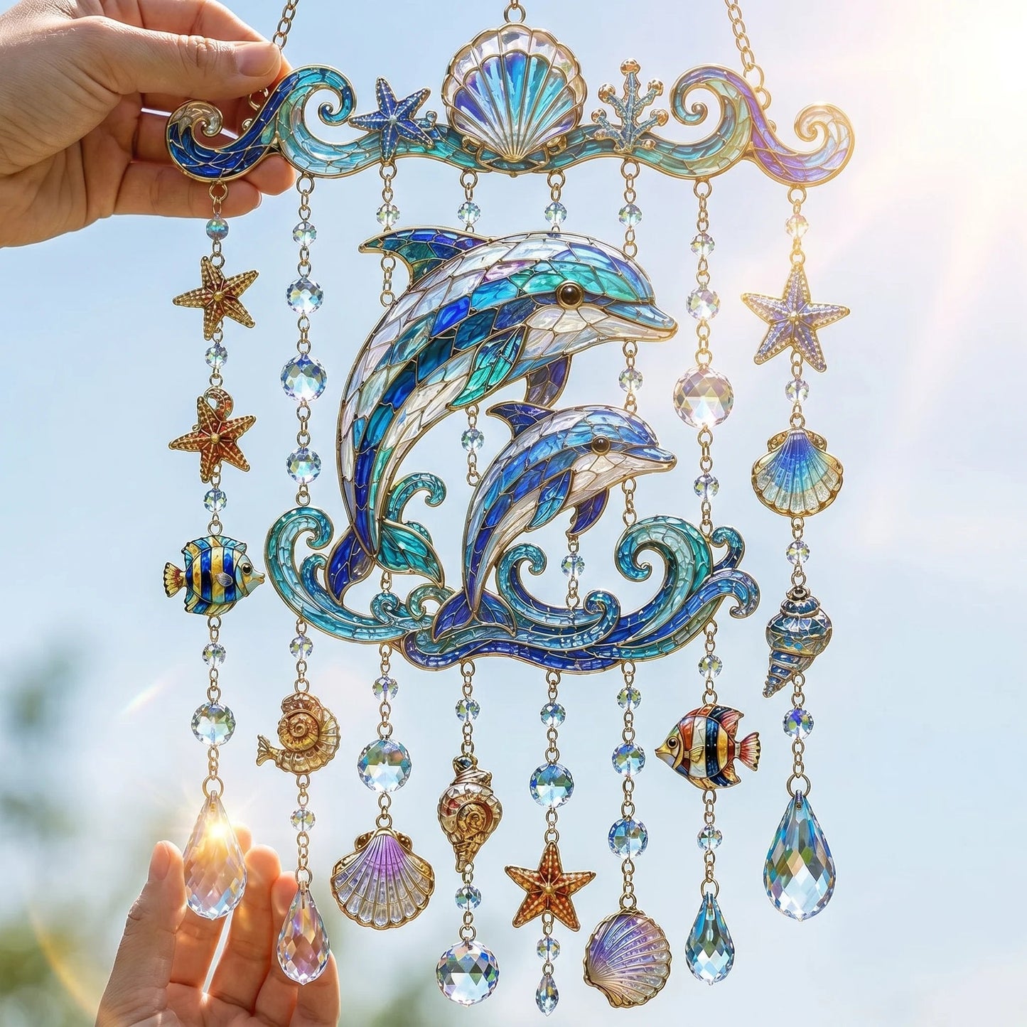 🐋 Ocean-Themed Crystal Wind Chime – Bring the Ocean Glow to Your Garden