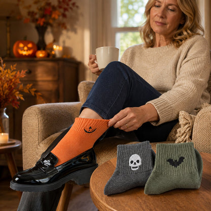 🎃 Viral Halloween Embroidered Crew Socks – Cute Spooky Knit Socks | 100% Cotton✨