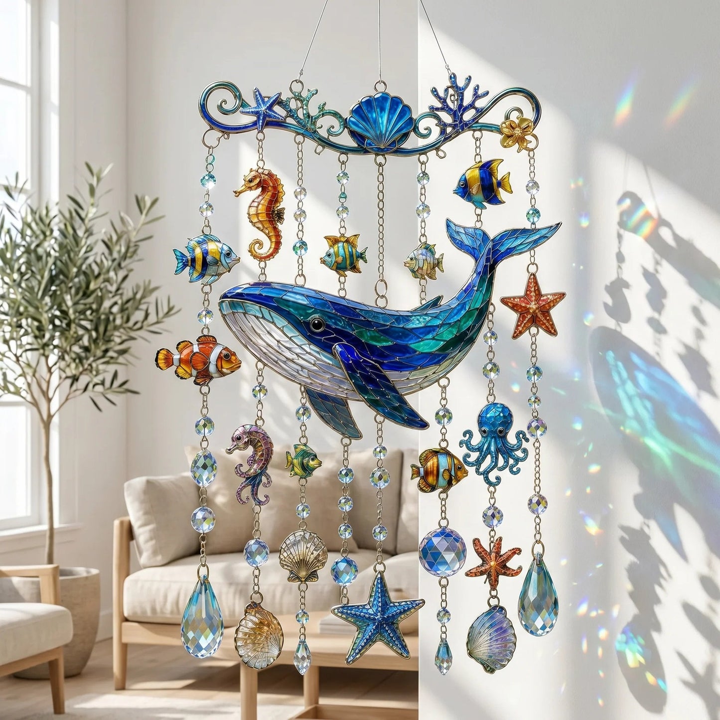 🐋 Ocean-Themed Crystal Wind Chime – Bring the Ocean Glow to Your Garden