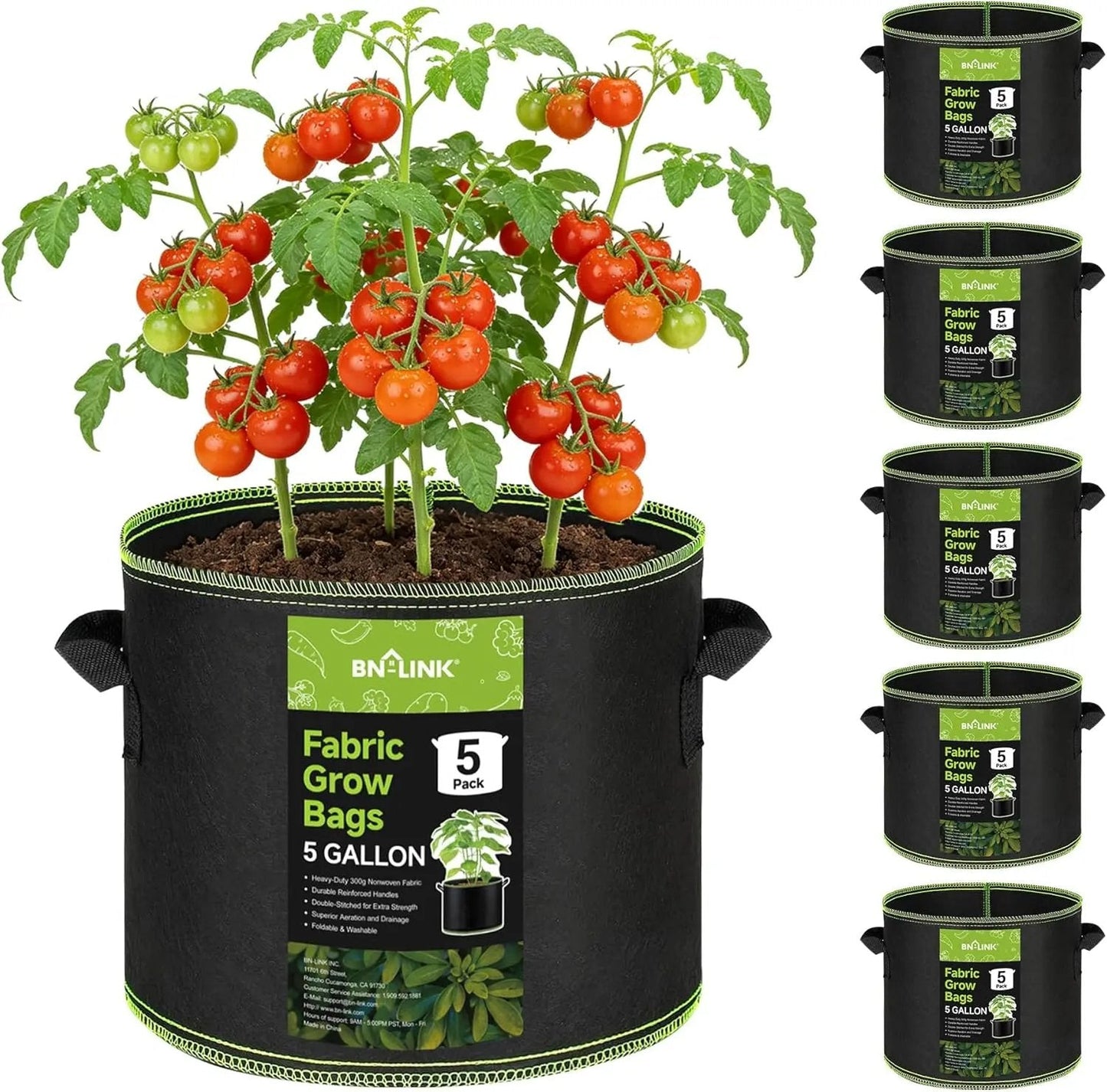 BN-LINK 5-Pack 10 Gallon Grow Bags