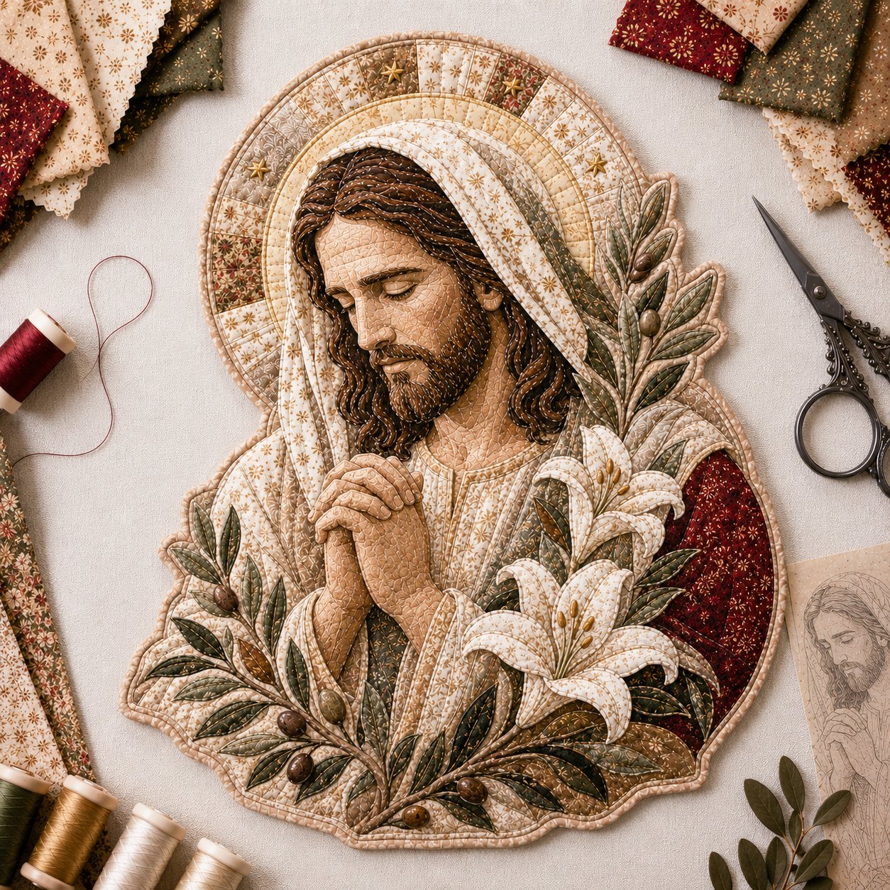 ✝️🧵 Premium Handmade Patchwork Jesus DIY Kit | High-Quality Layered Fabric with Stitched Details DIY Handmade Devotional Decor 🕊️✨
