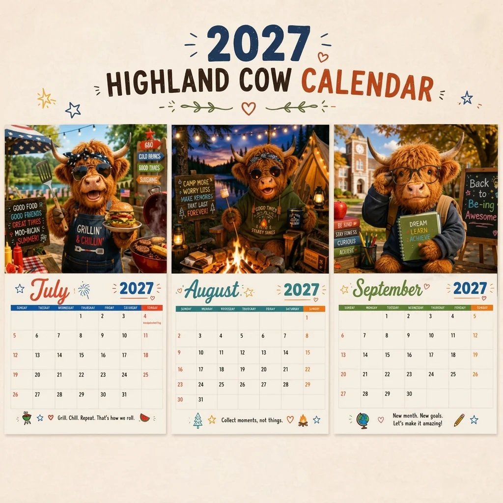 🤣🐂2027 Funny Highland Cow Wall Calendar | A4 Hanging Calendar