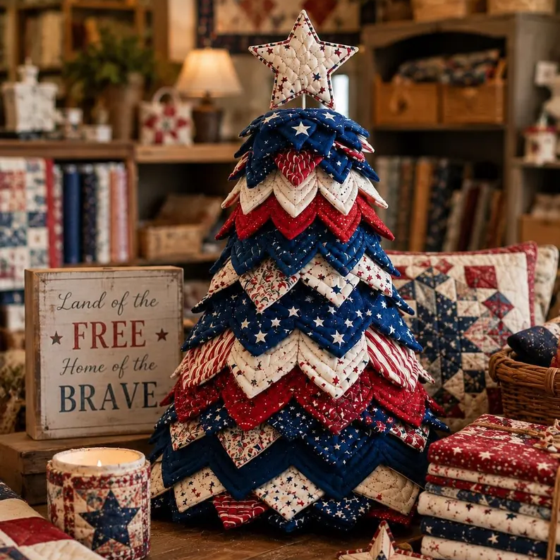 🔥Last Day 50% OFF - 🇺🇸 Americana Christmas Tree Quilt Kit | All-in-One Christmas Quilting Craft Kit