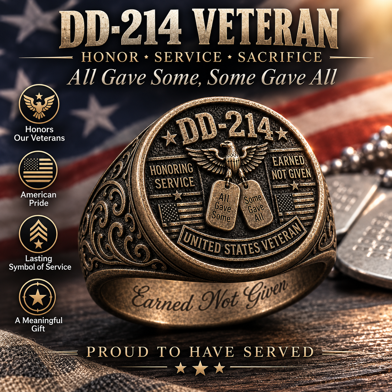 🎖️ DD-214 Veteran Honor Ring — "All Gave Some & Some Gave All"
